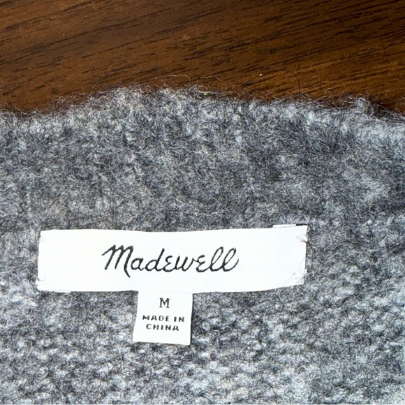 Madewell Gray Fuzzy Knit Sweater Geo Diamond Cozy Pullover M - Picture 5 of 8